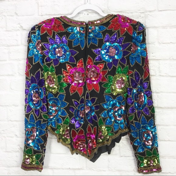 Laurence Kazar Vintage Sequin Rainbow Cocktail Top - Picture 6 of 8